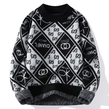 毛衣男秋冬季加厚保暖上衣服潮牌ins宽松圆领内穿冬装打底针织衫商品大图