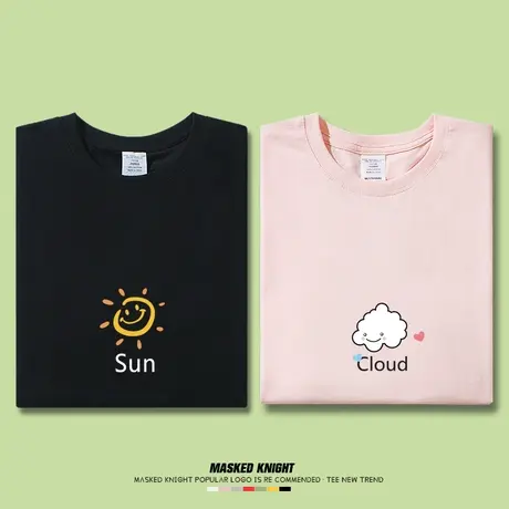 夏季新款不一样的情侣装可爱卡通印花短袖宽松纯棉T恤男学生短袖商品大图