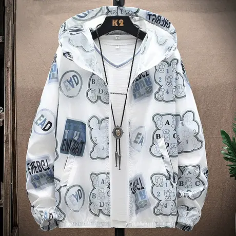 防晒衣男夏季薄款冰丝透气防晒服外套男士休闲宽松连帽印花皮肤衣商品大图