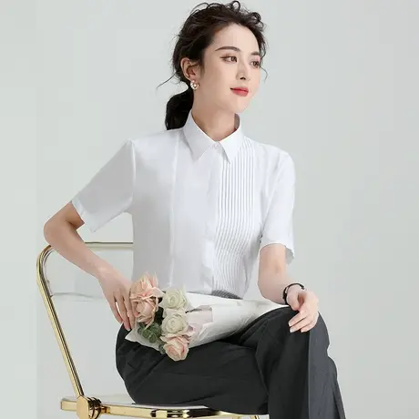 高端职业女秋时尚气质女神范短袖衬衫面试正装酒店前台工作服长袖商品大图