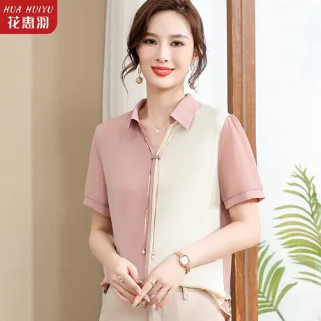 妈妈夏装雪纺衫t恤上衣中年女装短袖Polo小衫中老年时尚洋气衬衫商品大图