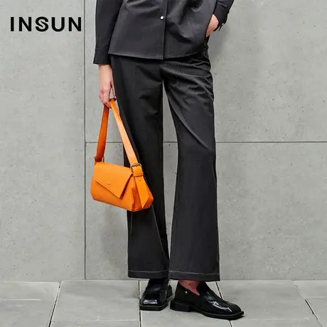 INSUN恩裳线上专选秋季可水洗不易皱弹力阔腿微喇裤图片