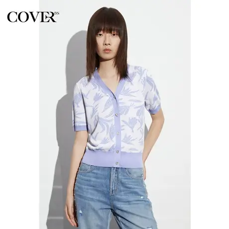 COVER夏季肩位打褶设计弹力针织衫商品大图