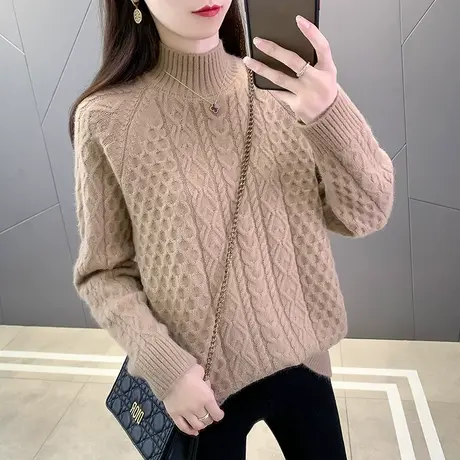 半高领毛衣女2023年新款宽松外穿洋气慵懒风百搭针织打底衫上衣潮商品大图