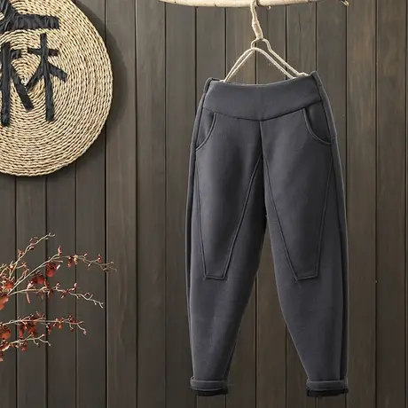 枫谜21年秋冬新款新款文艺复古加绒休闲长裤女宽松保暖加厚哈伦裤图片