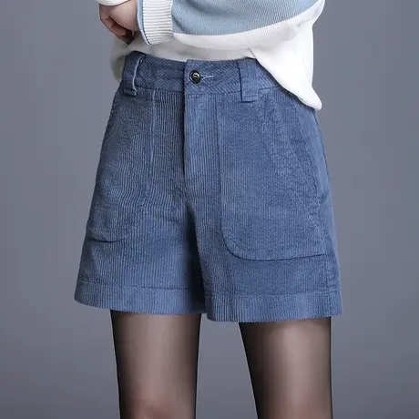 时尚灯芯绒短裤女秋冬2023新款高腰宽松a字阔腿裤百搭显瘦休闲裤图片