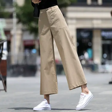 卡其色裤子女夏季2025薄款西装裤直筒裤小个子九分阔腿裤女休闲裤商品大图