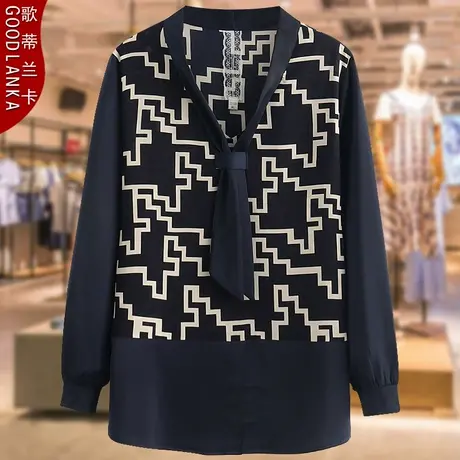 中年妈妈春装长袖T恤女大码宽松洋气中老年拼接撞色V领打底衫上衣商品大图