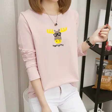 早春2022年新款百搭薄款长袖t恤女ins学生内搭打底衫纯棉宽松上衣图片