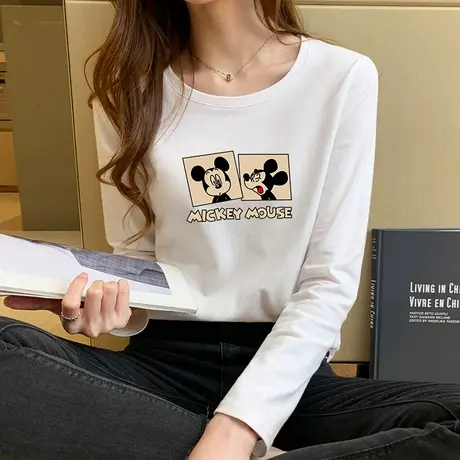 纯棉白色打底衫女内搭2023年春装新款宽松洋气百搭长袖t恤女上衣图片