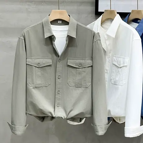 2023春秋季新款工装衬衫男长袖日系翻领衬衣休闲宽松潮流男士外套商品大图