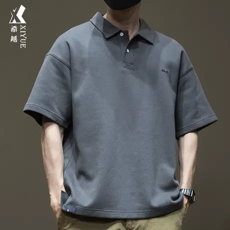 日系通勤Polo衫男翻领250g重磅短袖T恤男士夏季大码五分袖衬衣潮商品大图