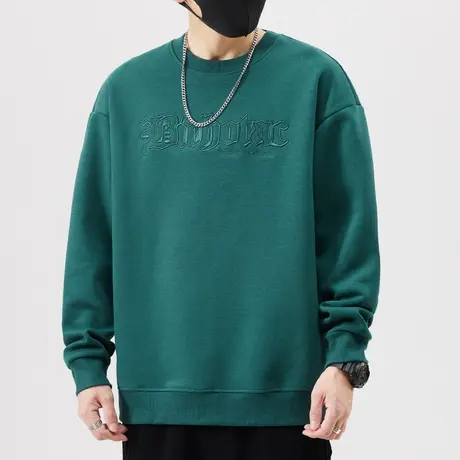 2024新款男生纯色上衣春季美式高街痞帅圆领T恤春天男装长袖卫衣商品大图