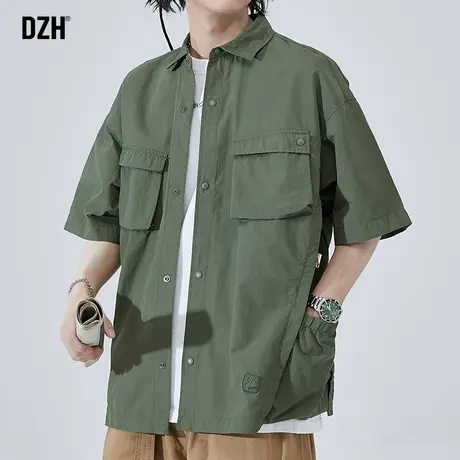 男士工装短袖衬衫男高级感潮牌夏季休闲衬衣薄款外套男装2023新款商品大图