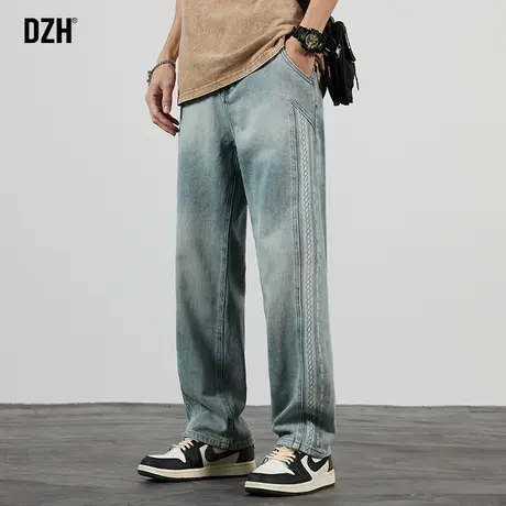男士浅色水洗直筒牛仔裤潮牌男宽松休闲百搭裤子美式高街春夏男裤商品大图