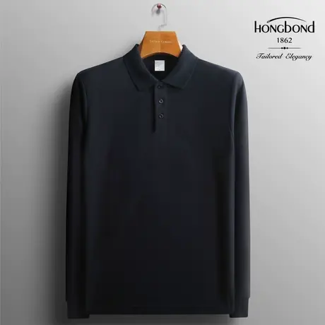 红邦创衣 2023秋冬Polo衫简约商务衫男翻领T恤长袖休闲纯棉商务款图片