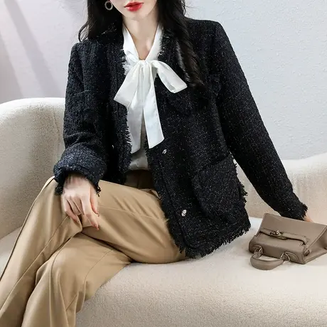 伊自尚2024新款韩版胖mm时尚大码女装春季小香风名媛气质通勤外套图片