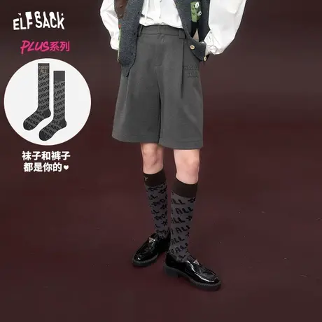 妖精的口袋高腰西装裤女2024早春新款学院风小个子休闲宽松五分裤图片