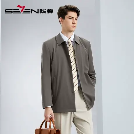 【无缝】柒牌男装中长款风衣男2024春季新款商务休闲翻领夹克外套图片