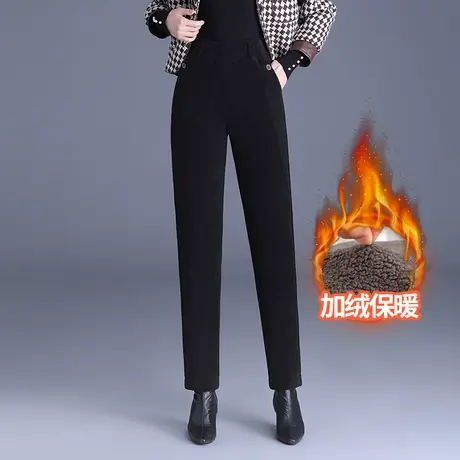 2023冬季新款加绒小脚裤女高腰显瘦时尚通勤休闲裤子加厚小直筒裤商品大图