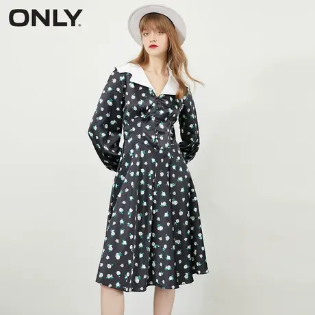 ONLY奥莱夏季设计感收腰中长款翻领碎花连衣裙女图片