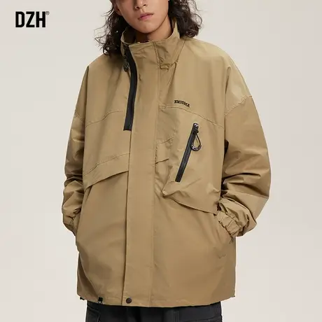 男士卡其色机能冲锋衣男春秋款2024新款美式复古夹克外套潮牌男装商品大图