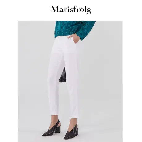 玛丝菲尔夏季新款白色气质百搭修身铅笔休闲九分裤女商品大图
