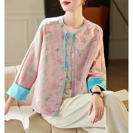 宝诗黎蝙蝠袖新中式提花外套2024春季新款气质设计感宽松短款上衣图片