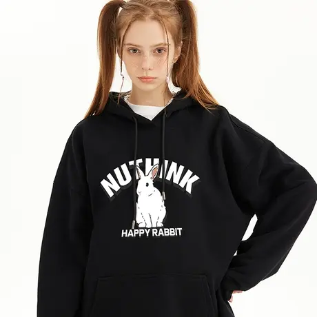 Nuthink美式高街vibe风兔子连帽卫衣男冬季潮牌ins大码加绒外套潮商品大图