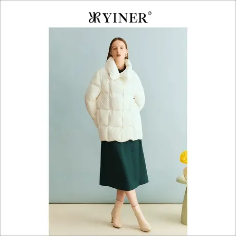 【聚暖白鹅绒】YINER音儿女装冬季保暖奶油白羽绒服商品大图