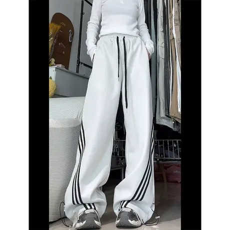 美式高街ins超火阔腿长裤女早春韩版百搭抽绳松紧腰运动休闲卫裤商品大图