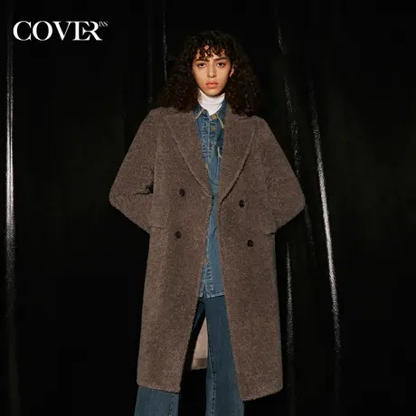 COVER2023冬季优雅颗粒绒正肩羊毛大衣商品大图