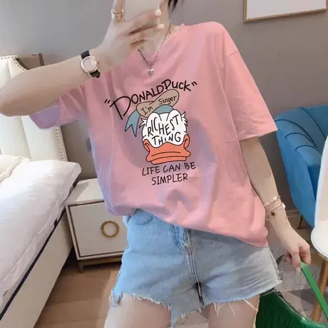 韩版新款纯棉短袖t恤女2024夏季爆款宽松休闲百搭打底半袖上衣衫图片