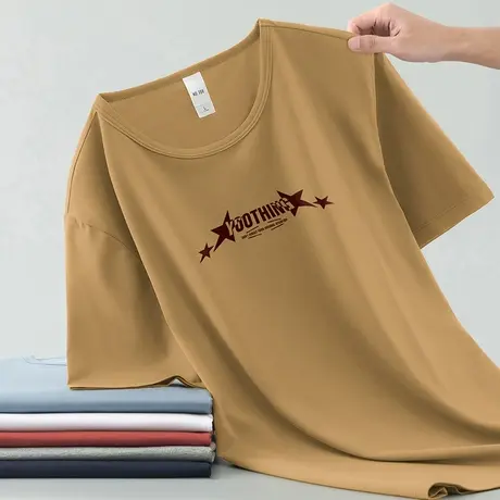 莫代尔男士短袖t恤夏装冰丝凉感圆领体恤印花上衣服透气速干半袖商品大图