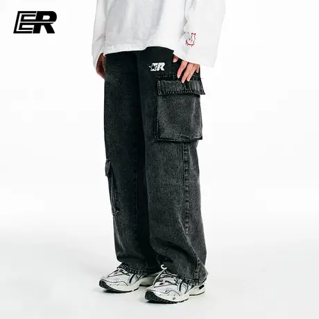 【大潘专享】ER大口袋工装牛仔裤男春直筒宽松复古做旧阔腿长裤商品大图
