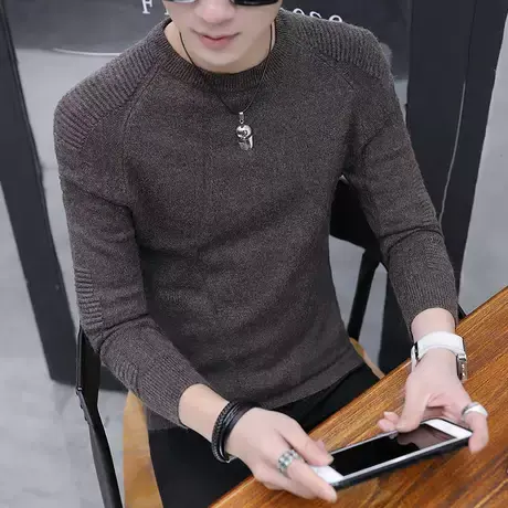 男士毛衣秋冬季2023新款韩版潮流修身外穿厚上衣圆领针织打底衫商品大图