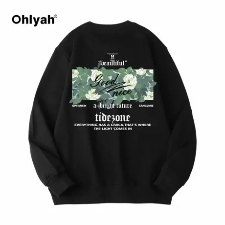Ohlyah字母橘子花印花长袖套头大码圆领卫衣男女无性别潮牌街头商品大图