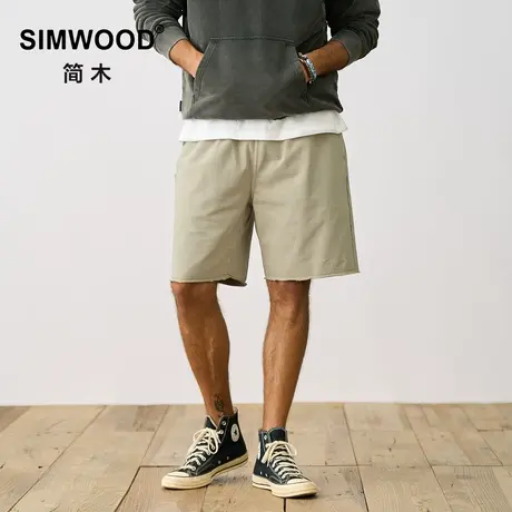 Simwood简木男装【宽松版型】新款370g重磅水洗做旧卷边卫裤短裤图片