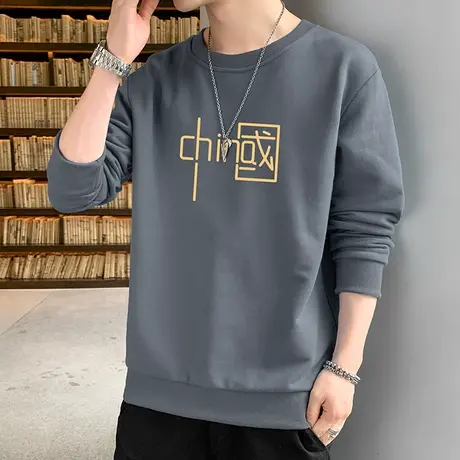 长袖t恤男士春秋季新款潮流百搭宽松秋衣ins上衣服打底衫圆领卫衣商品大图