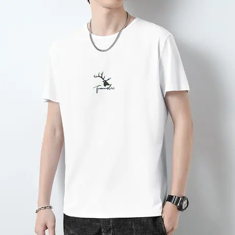 莫代尔短袖t恤男装潮牌夏季冰丝速干凉感半袖圆领上衣服白色体恤商品大图