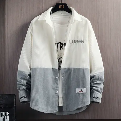 灯芯绒衬衫男长袖春秋款潮牌高级感拼接休闲衬衣外套男士痞帅寸衫商品大图