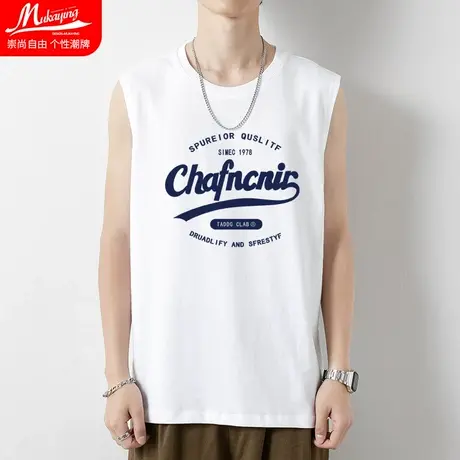 美式潮流字母印花背心男运动健身无袖t恤夏季坎肩纯棉内搭上衣服图片