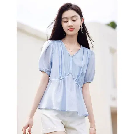 时尚气质短袖衬衫2023年夏季新款淑女温柔宽松显瘦通勤百搭上衣商品大图