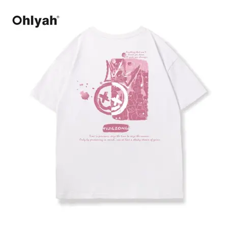 纯棉T恤女装短袖体恤宽松粉色皇冠笑脸2023年夏装新款体桖上衣t桖商品大图