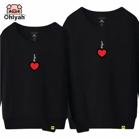Ohlyah情侣装卫衣2023秋冬纯棉套头圆领爱心图案男女长袖结婚拍照商品大图