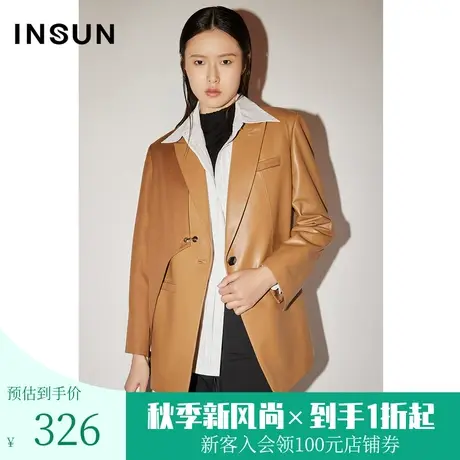 恩裳COVER秋季时尚拼接层次感环保蛋白皮轻商务西装外套图片