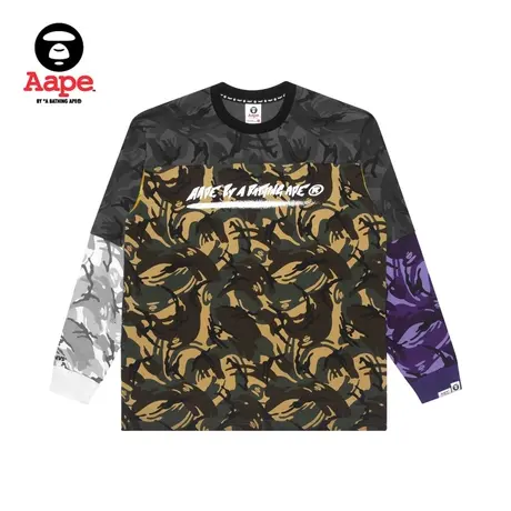 Aape男装秋冬喷墨字母印花多色迷彩拼接潮流长袖T恤0797XAH商品大图