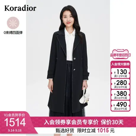 珂莱蒂尔时尚海军蓝四面弹风衣外套女宽松显瘦气质中长款新款百搭图片