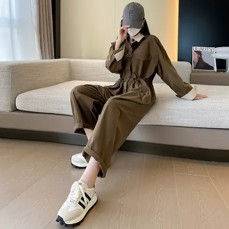 2023春秋新款高级感工装连体裤女高腰显瘦休闲显瘦时尚减龄连衣裤图片