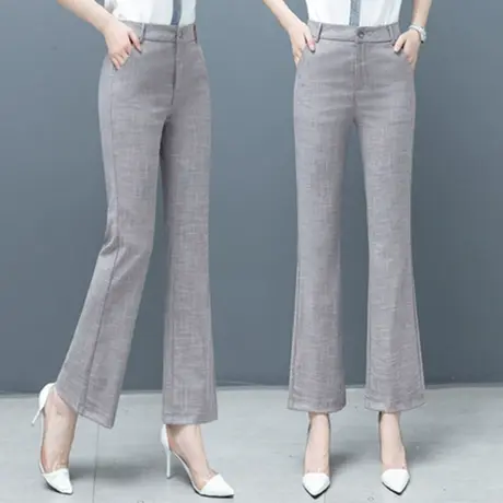 九分微喇裤女薄款2023夏季新款直筒棉麻女裤时尚直筒西装喇叭裤子图片